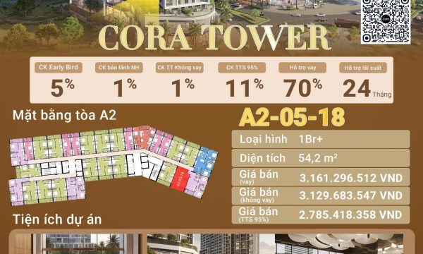 💎 Căn 1PN CORA Tower – Ở Sướng, Đầu Tư An Toàn