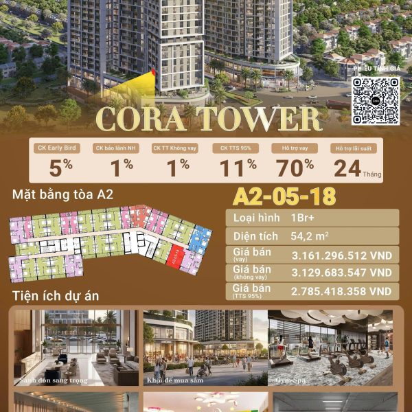 💎 Căn 1PN CORA Tower – Ở Sướng, Đầu Tư An Toàn