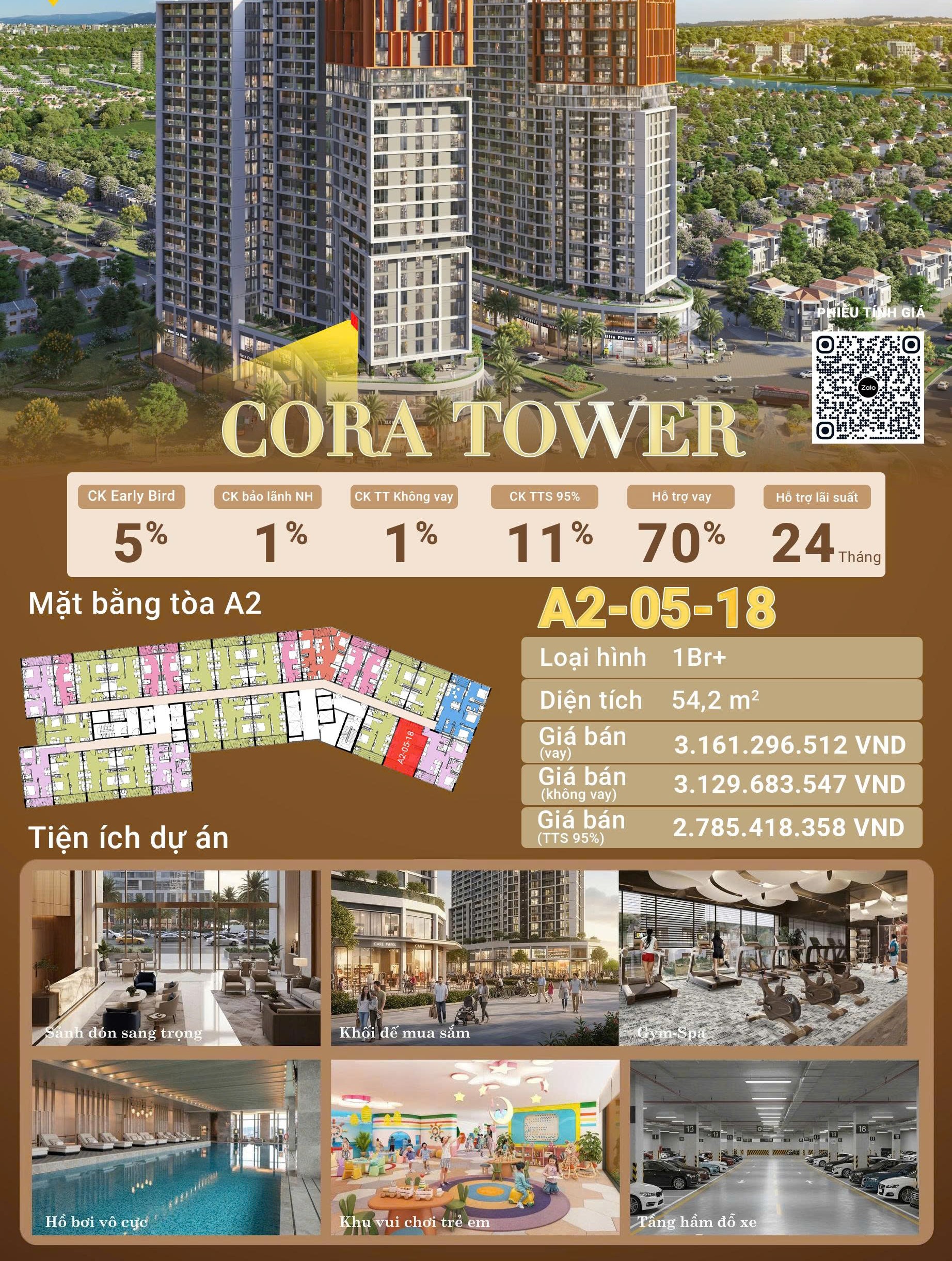 💎 Căn 1PN CORA Tower – Ở Sướng, Đầu Tư An Toàn