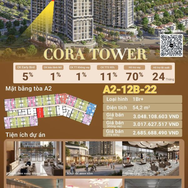 🌟 Căn 1PN CORA Tower – Không Gian Sống Hiện Đại