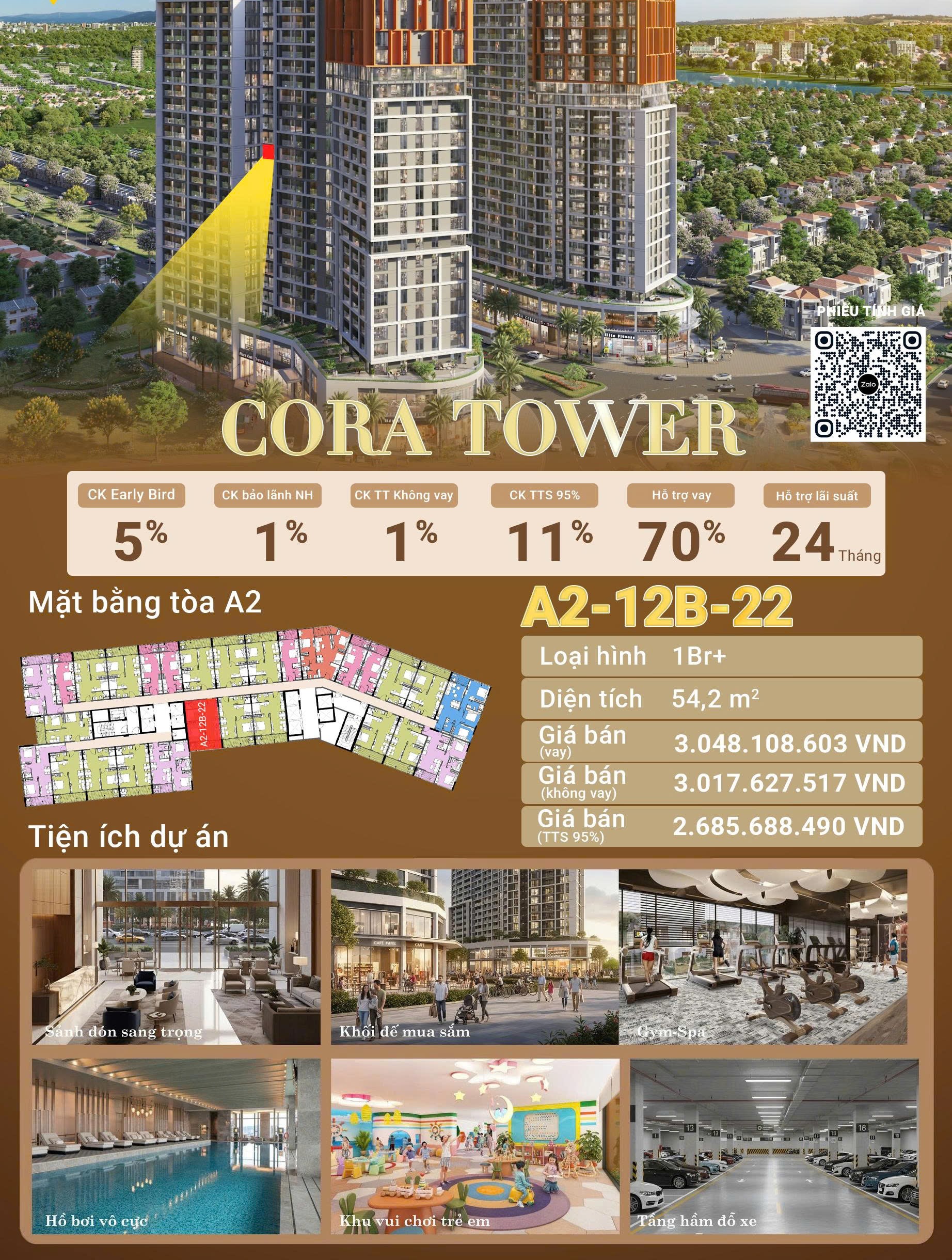 🌟 Căn 1PN CORA Tower – Không Gian Sống Hiện Đại
